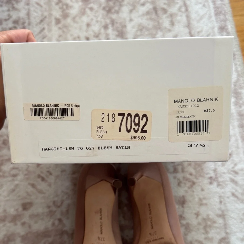 Manolo Blahnik Nude Satin Pointed Toe Pumps with Crystal Buckle Embellishment - Picture 5 of 5